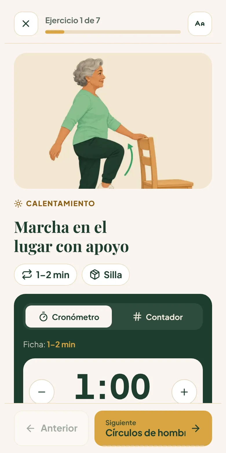 Pantalla del modo clase mostrando un ejercicio a la vez